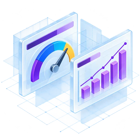 Isometric OEE gauge beside a chart of changing operating results